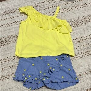 Janie and Jack Yellow Ruffle Top and Blue Shorts Set